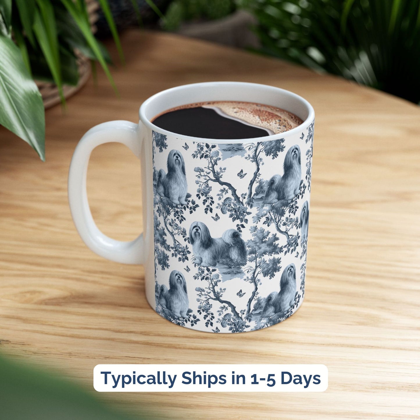 Lhasa Apso Mug - Blue Toile Pattern