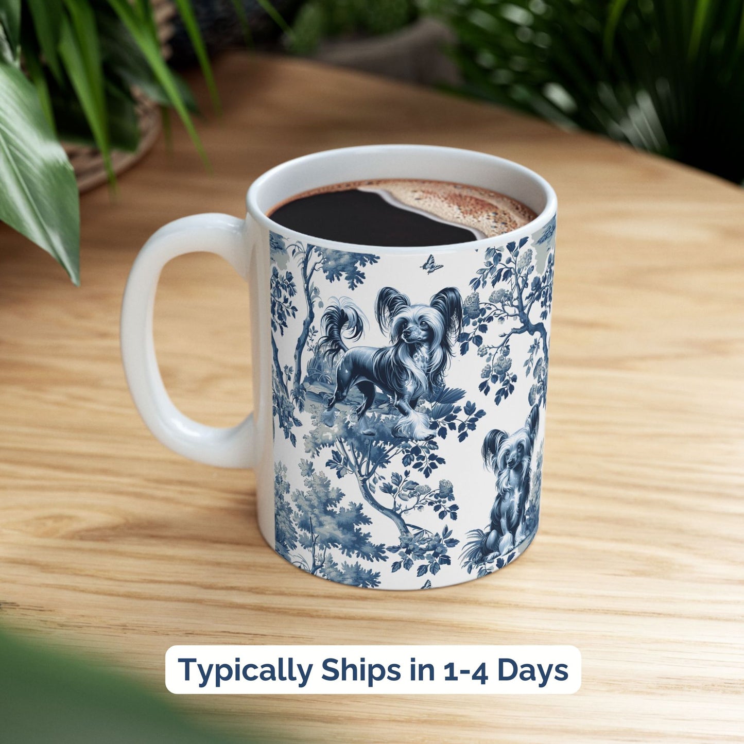 Chinese Crested Mug for Dog Mom, French Toile Dog Coffee Cup, Elegant Chinoiserie Tea Cup Gift for Dog Lover