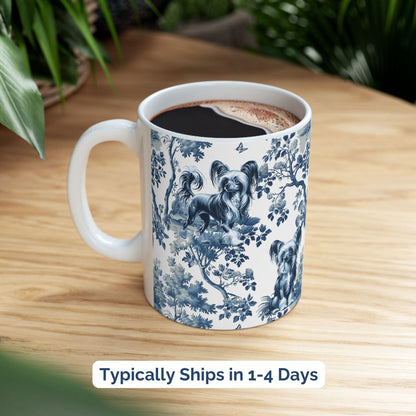 Chinese Crested Mug for Dog Mom, French Toile Dog Coffee Cup, Elegant Chinoiserie Tea Cup Gift for Dog Lover