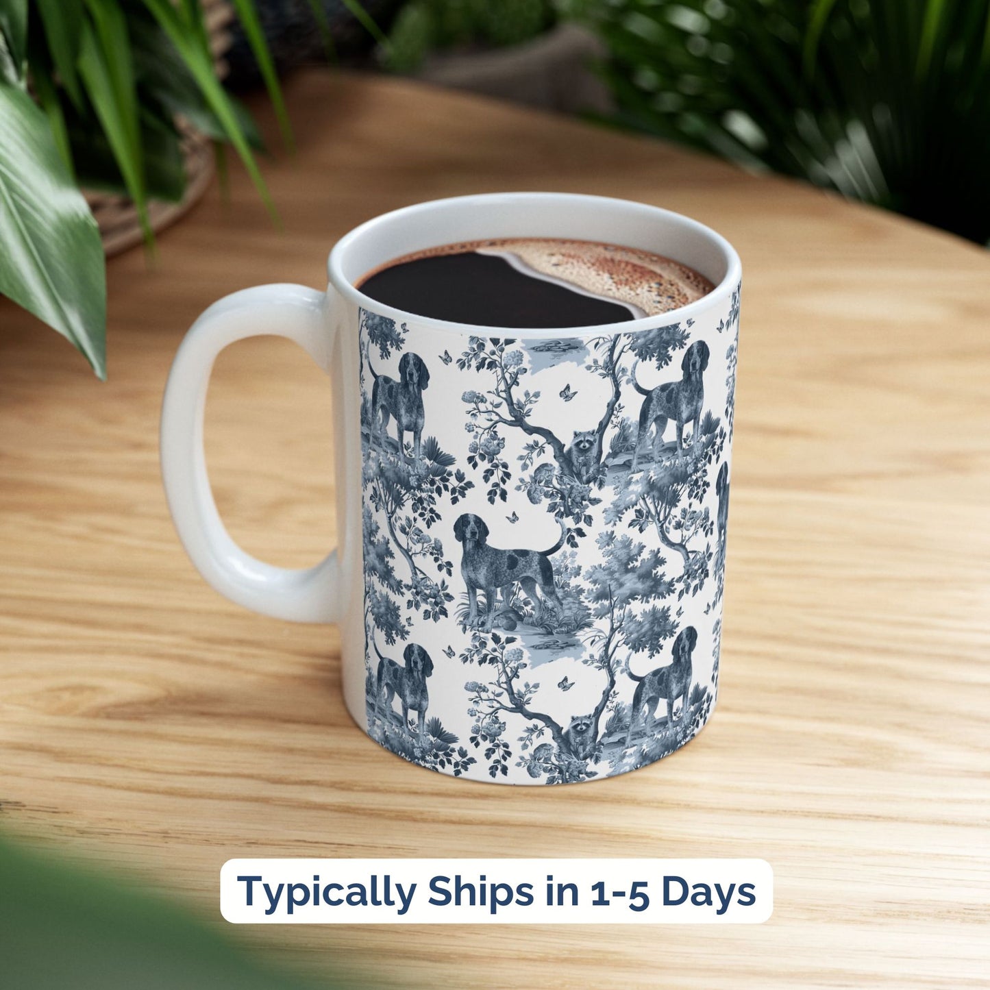 Bluetick Coonhound Mug - Blue Toile Pattern