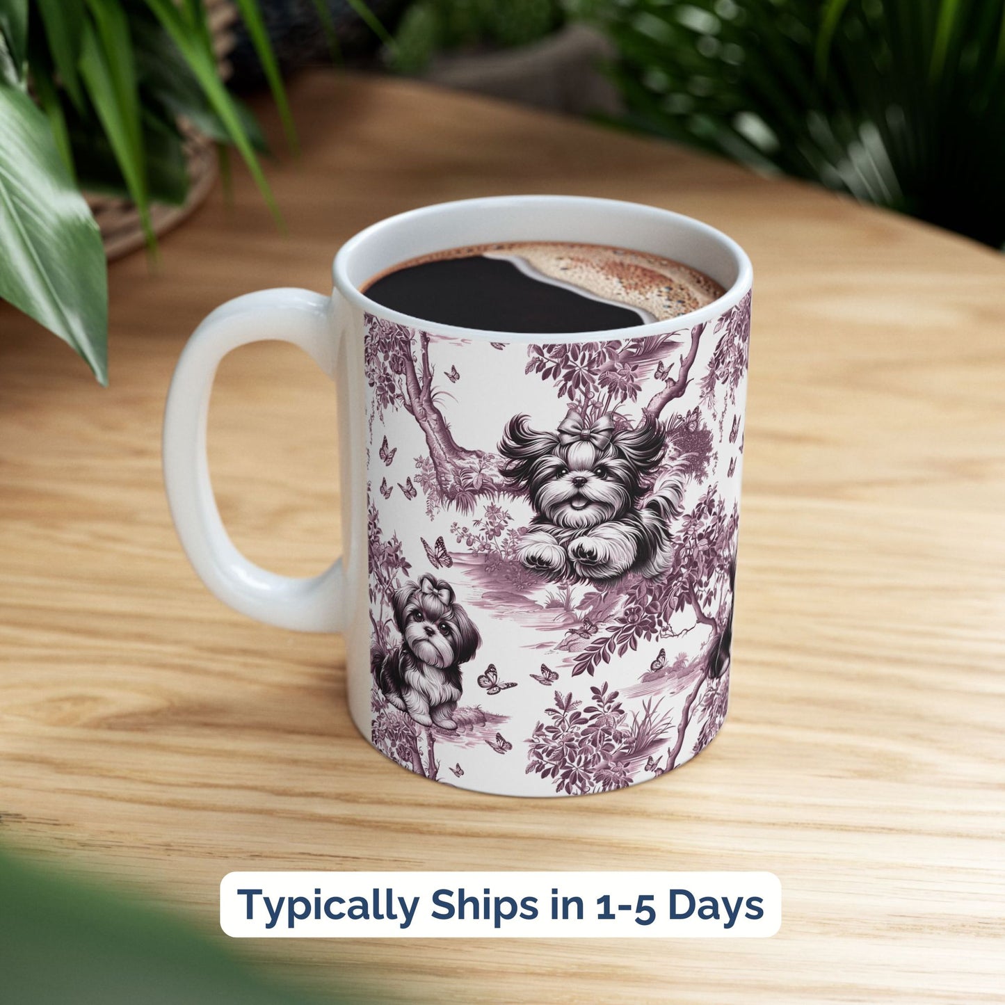 Shih Tzu Mug - Pink Toile Pattern