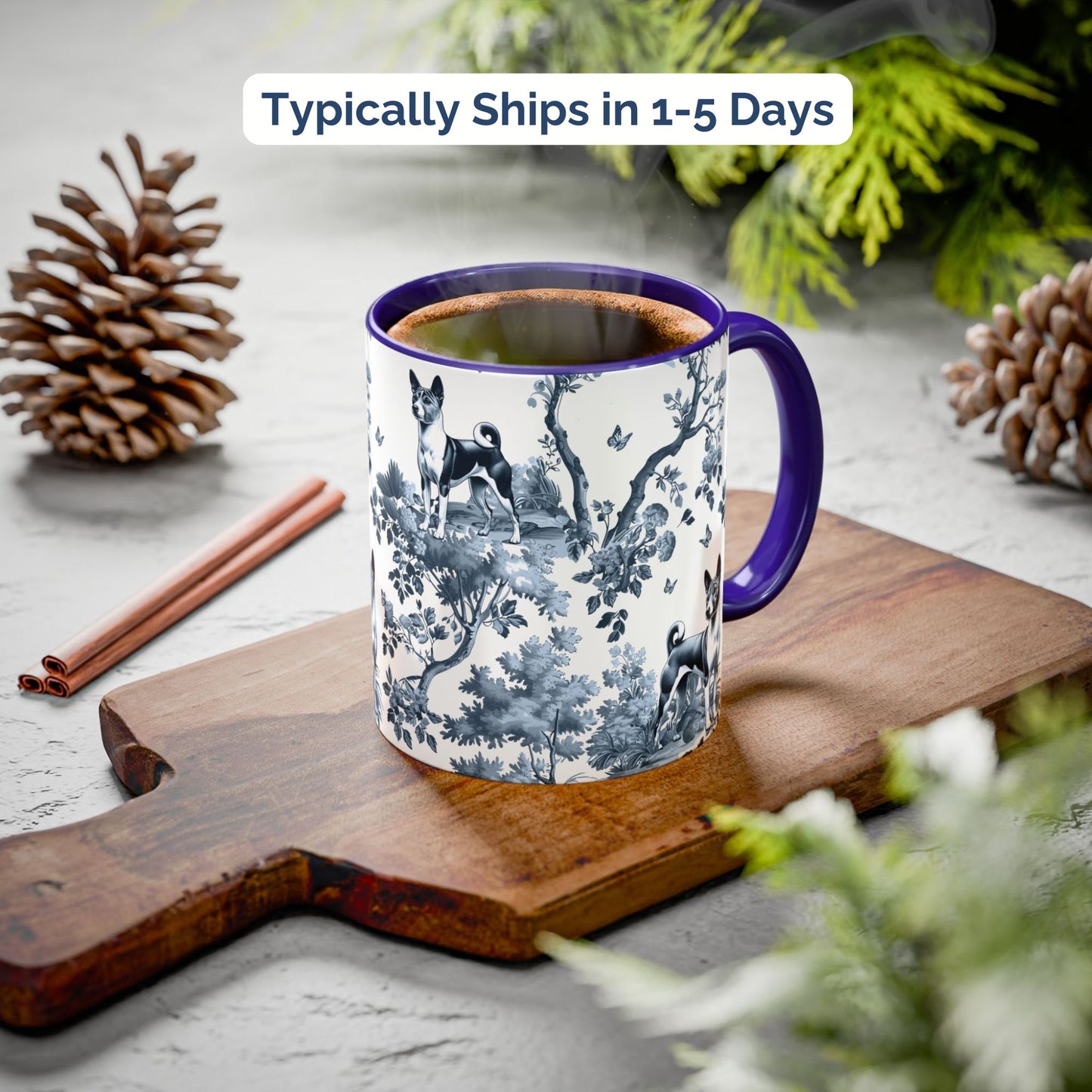 Basenji Mug - Toile Pattern