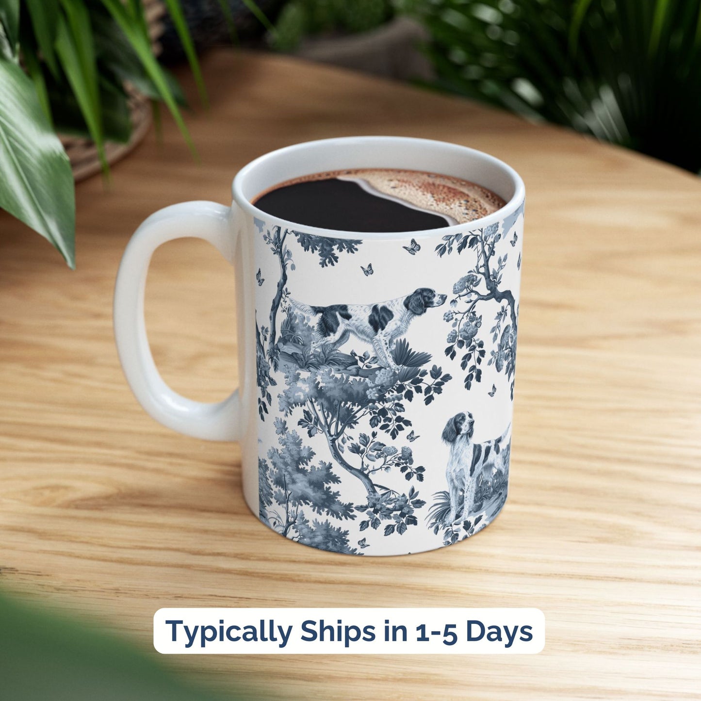 Irish Red and White Setter Mug - Blue Toile Pattern