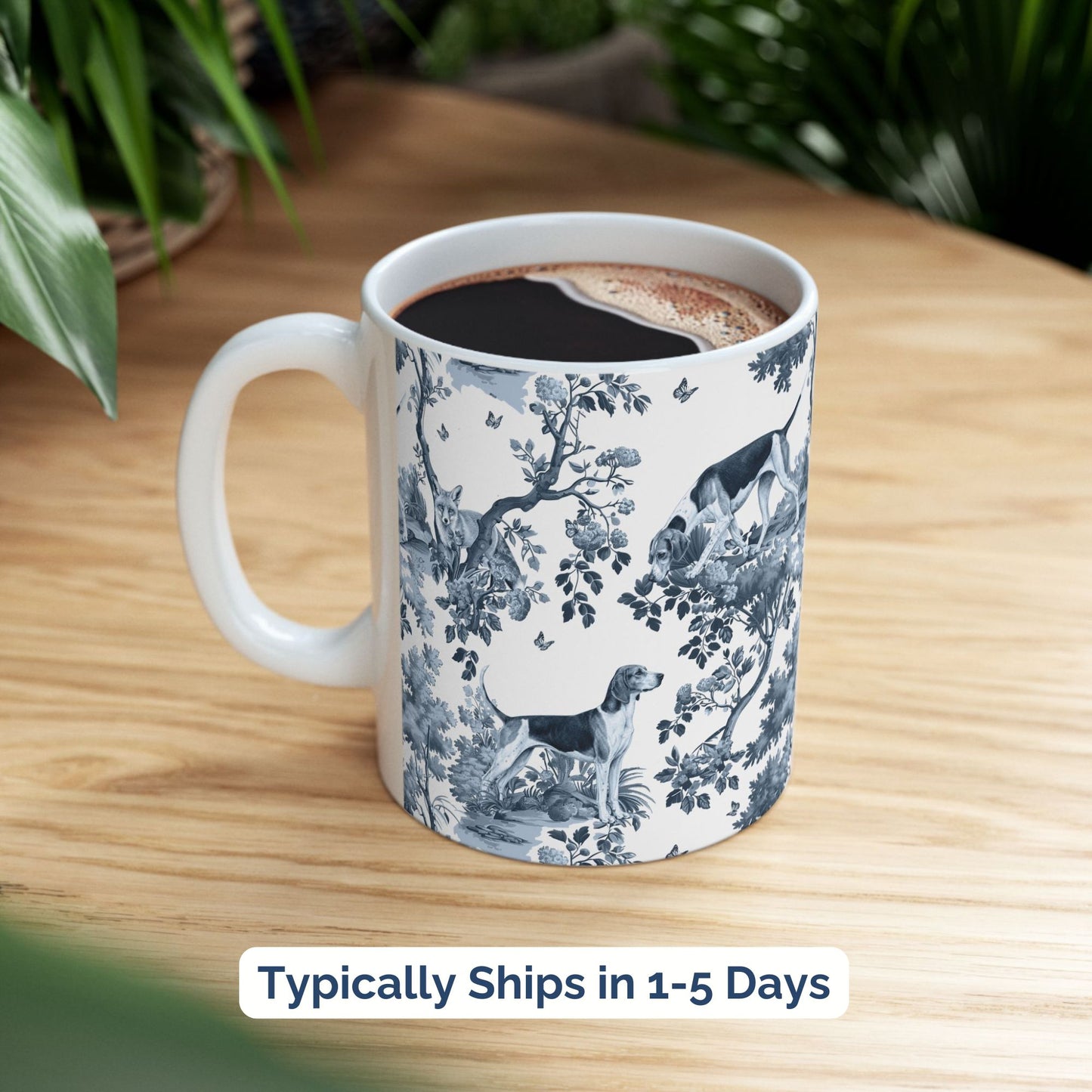 American Foxhound  Mug - Blue Toile Pattern