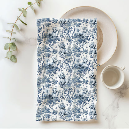 Maltese blue toile cotton tea towel