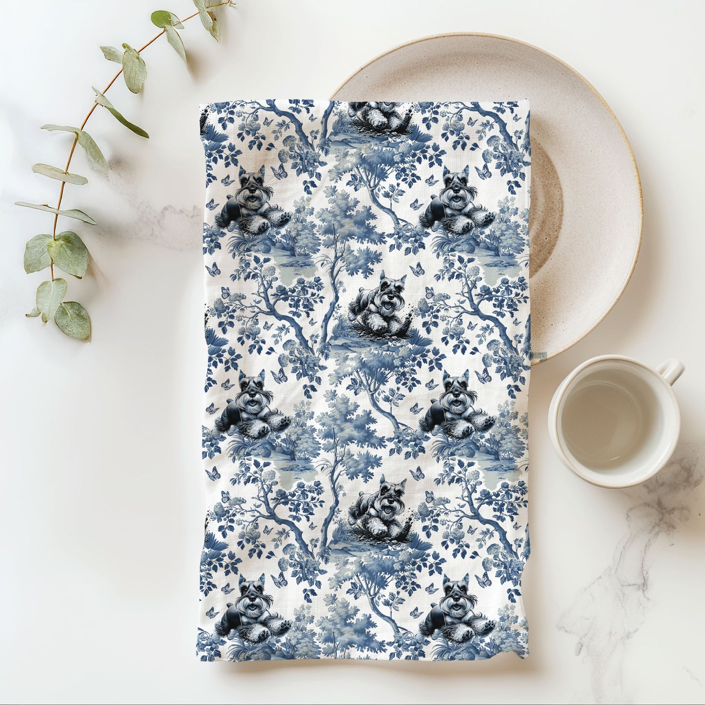 Miniature Schnauzer Cotton Tea Towels - Toile Pattern