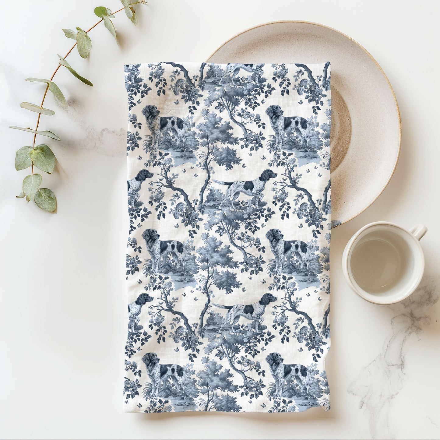 Munsterlander (Small) Cotton Tea Towels - Toile Pattern