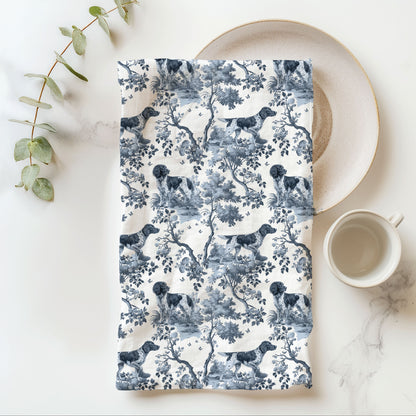 Large Munsterlander Cotton Tea Towels - Toile Pattern