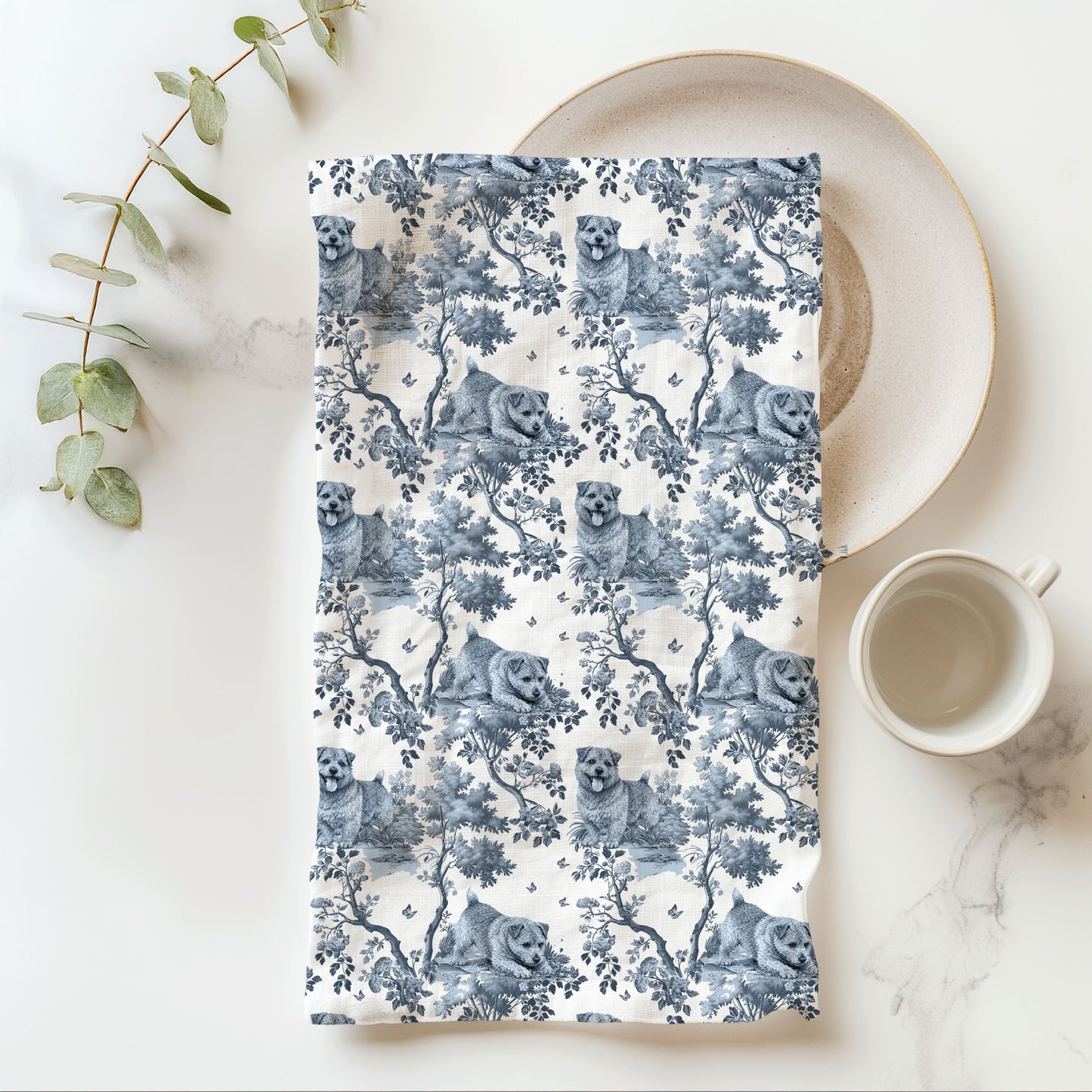 Norfolk Terrier Cotton Tea Towels - Toile Pattern