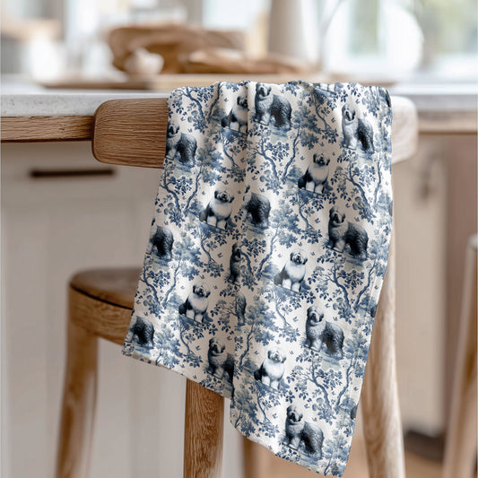 Old English Sheepdog Cotton Tea Towels -Toile Pattern