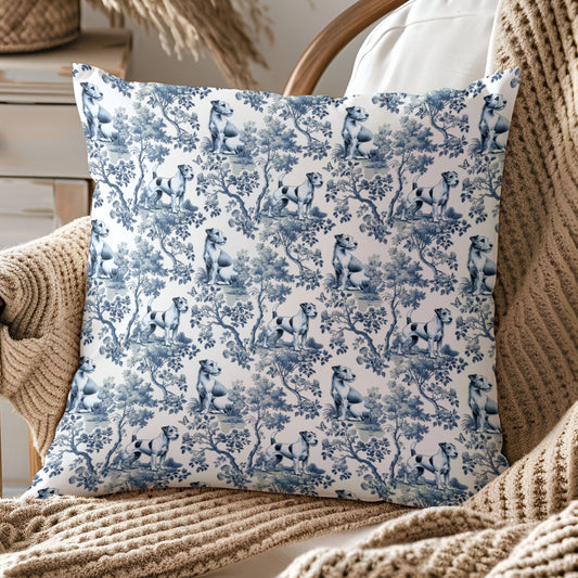Parson Russell Terrier Pillow Cover - Blue Toile Pattern
