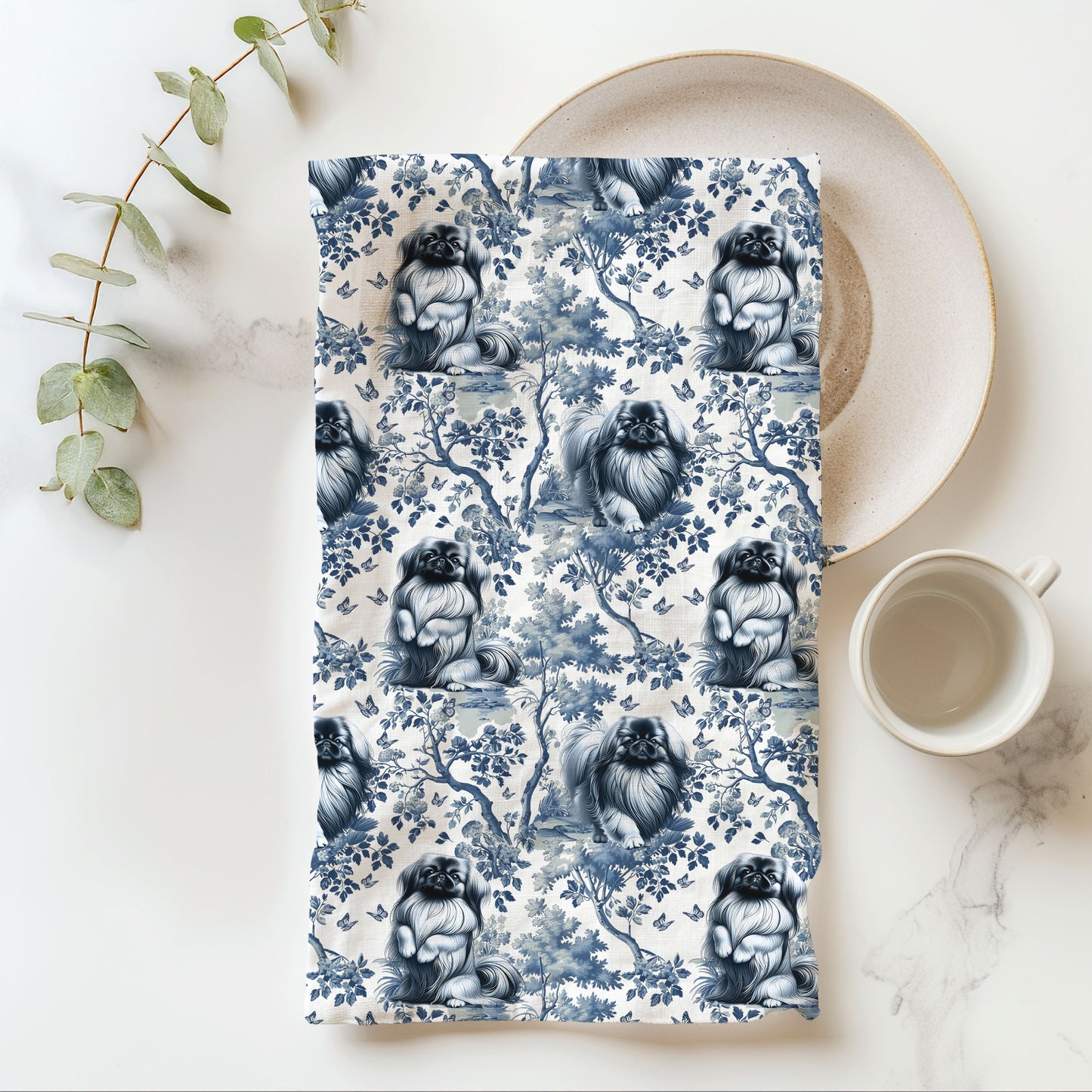 Pekingese Cotton Tea Towels -Toile Pattern