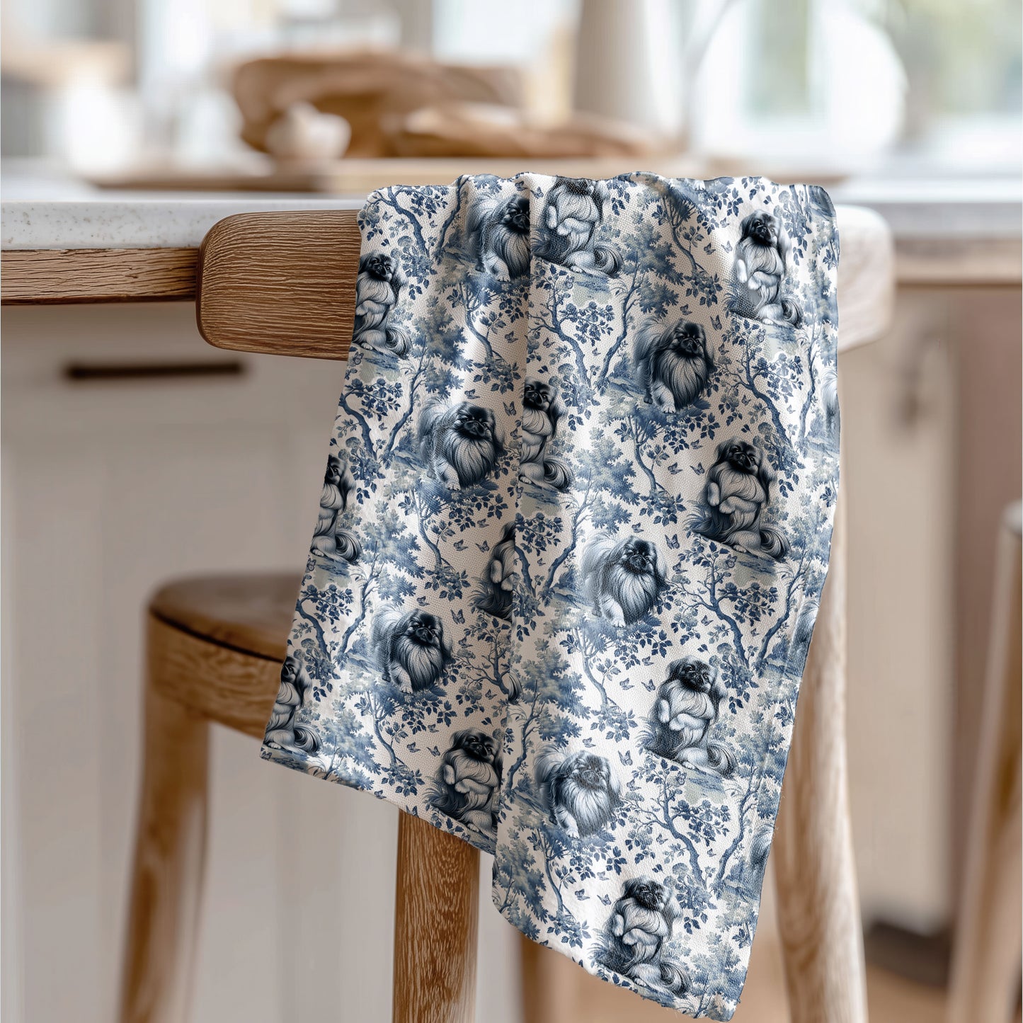 Pekingese Cotton Tea Towels -Toile Pattern