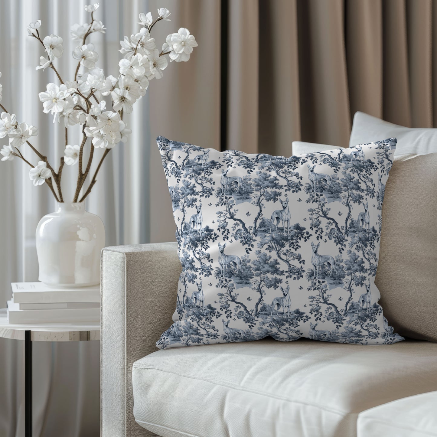 Pharaoh Hound Pillow Cover - Blue Toile Pattern