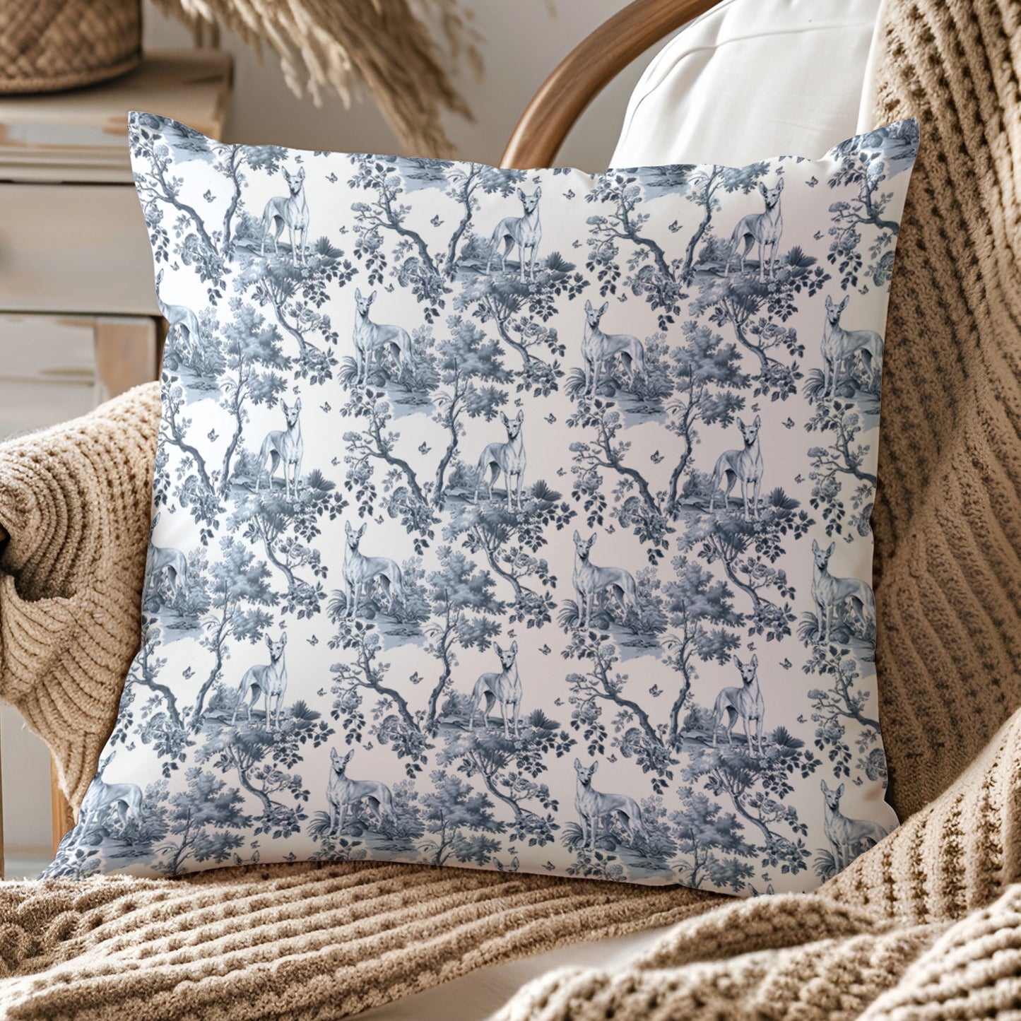Pharaoh Hound Pillow Cover - Blue Toile Pattern