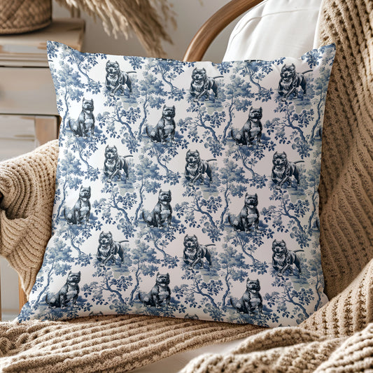 Pitbull Pillow Cover - Blue Toile Pattern