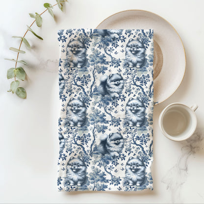 Pomeranian Cotton Tea Towels - Toile Pattern