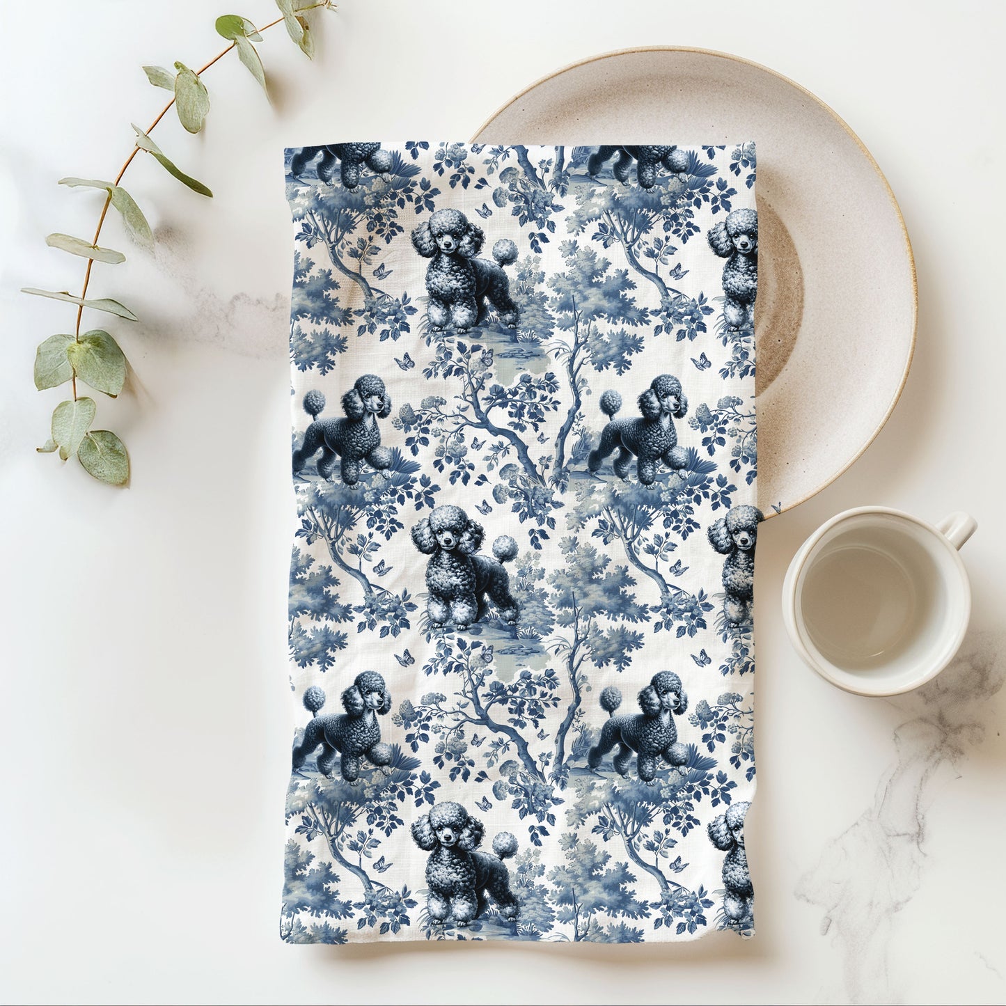 Poodle Cotton Tea Towels -Toile Pattern