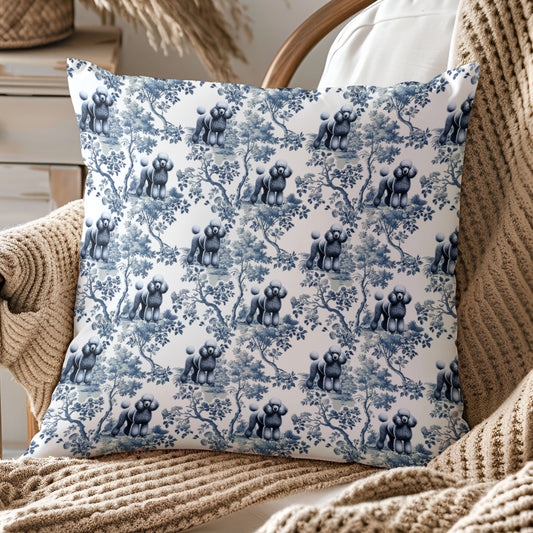 Poodle Pillow Cover - Blue Toile Pattern