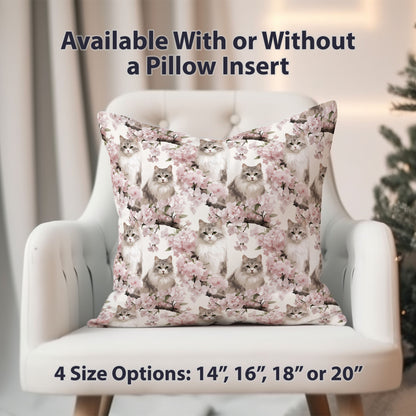 Ragdoll Cat Pillow Cover - Pink Blossom