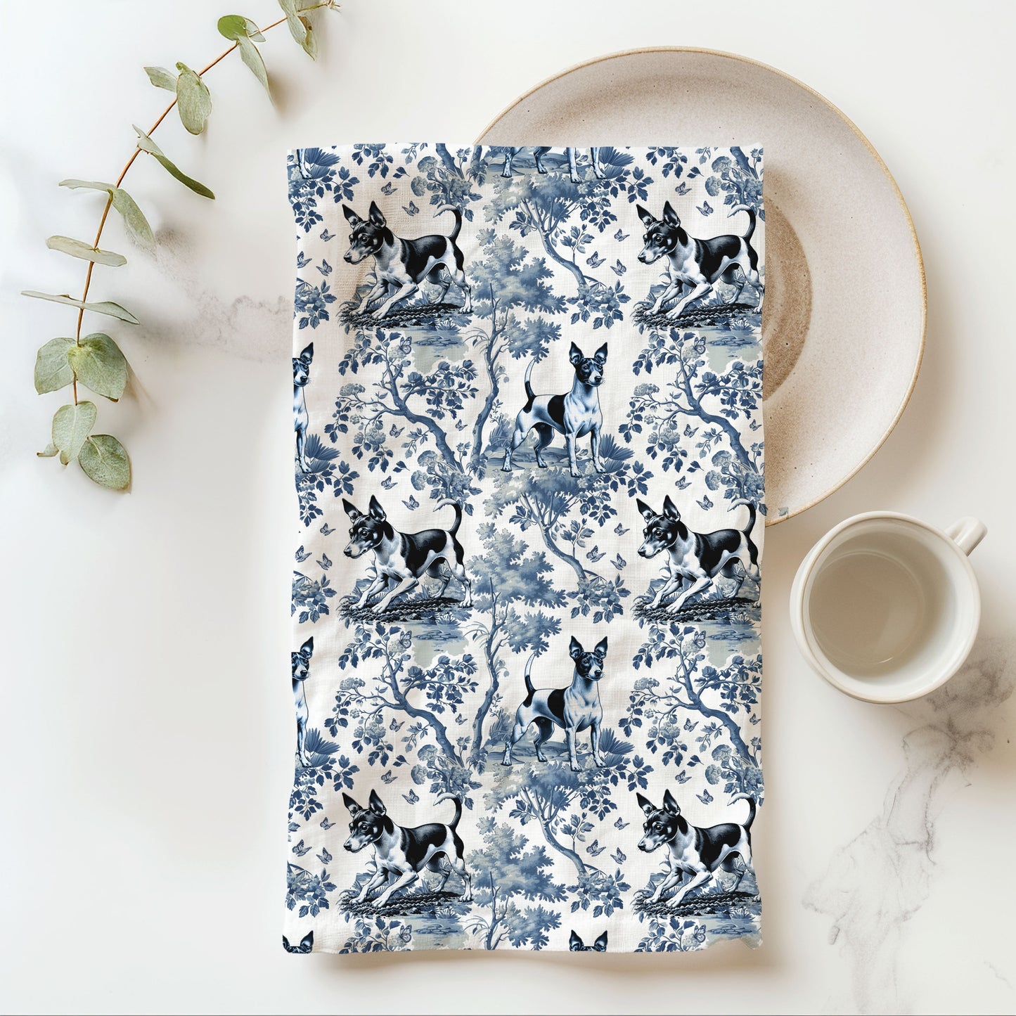Rat Terrier Cotton Tea Towels - Toile Pattern