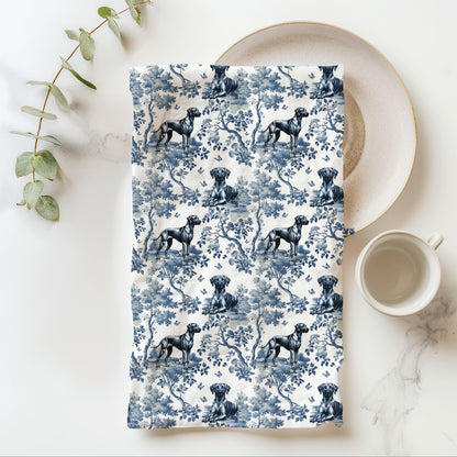 Rhodesian Ridgeback blue toile cotton tea towel