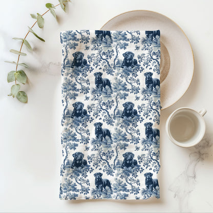 Rottweiler blue toile cotton tea towel
