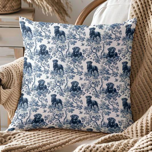 Rottweiler Pillow Cover - Blue Toile Pattern
