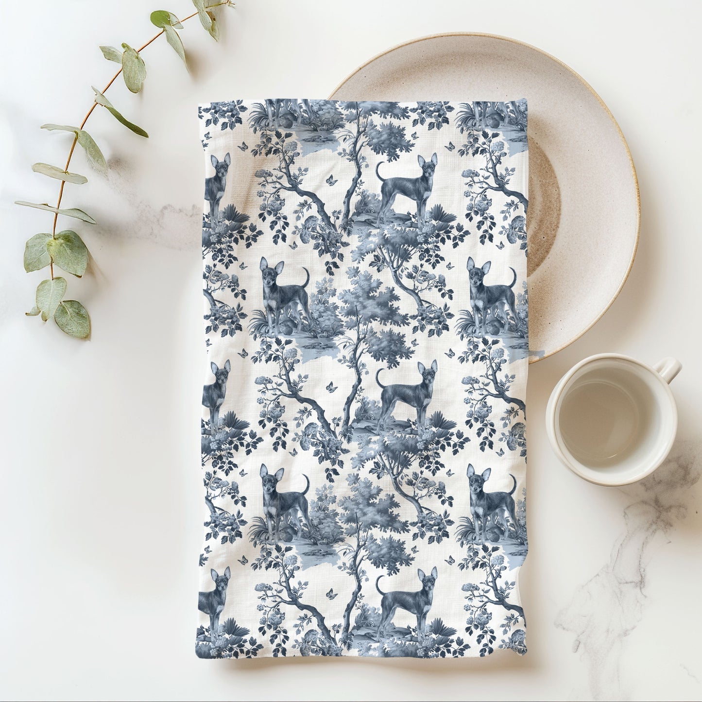 Russian Toy Shortcoat Cotton Tea Towels - Toile Pattern