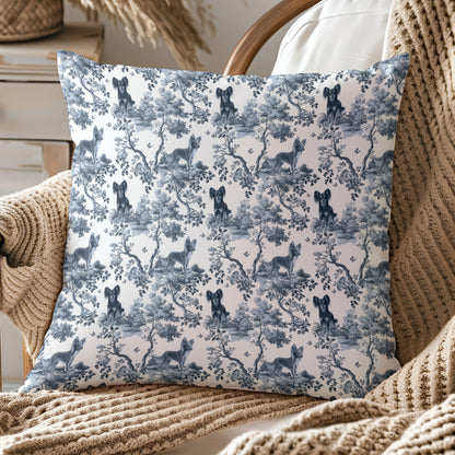 Russian Toy Long Haired Pillow Cover - Blue Toile Pattern