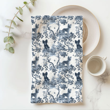 Russian Toy Longhaired Cotton Tea Towels - Toile Pattern