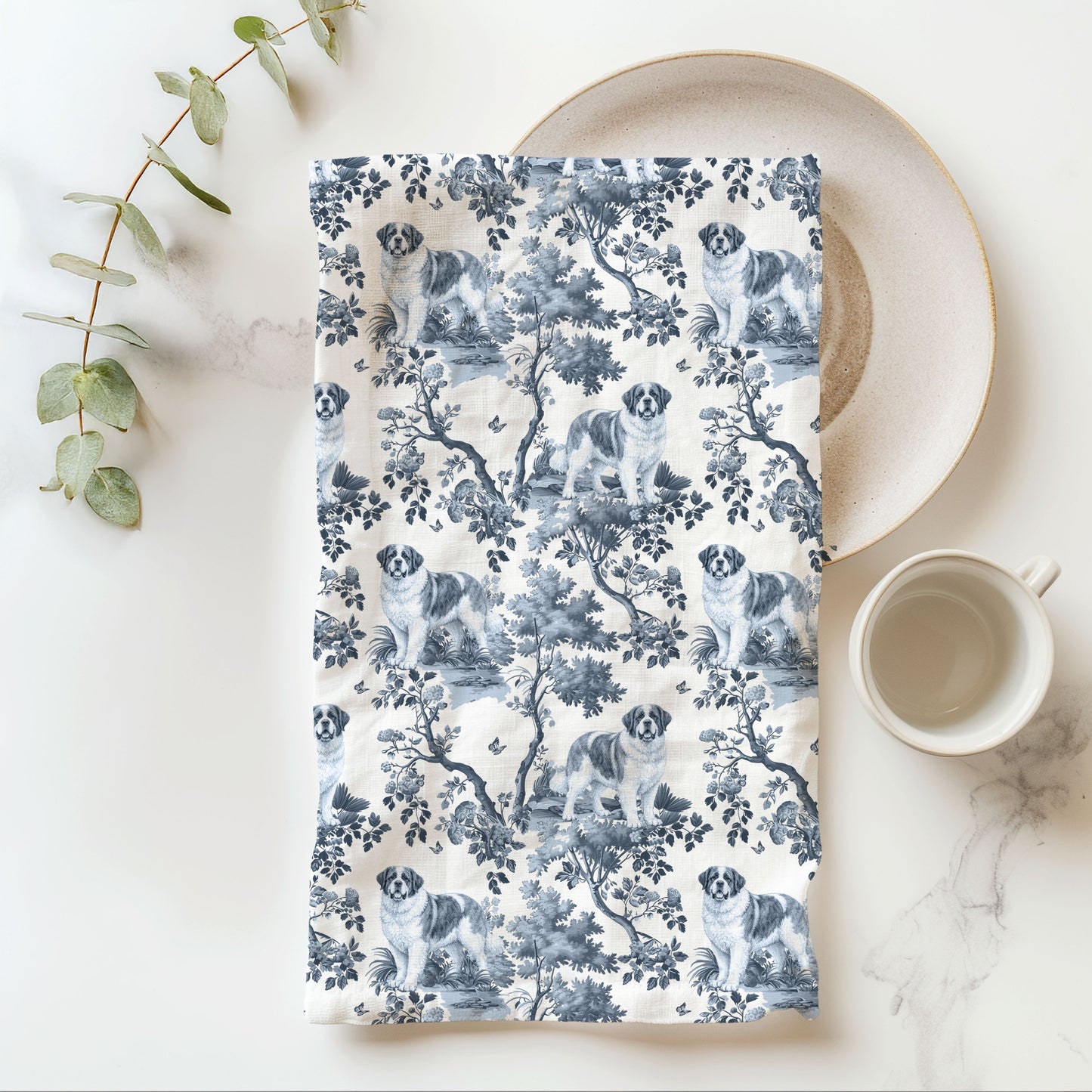 Saint Bernard Cotton Tea Towels - Toile Pattern