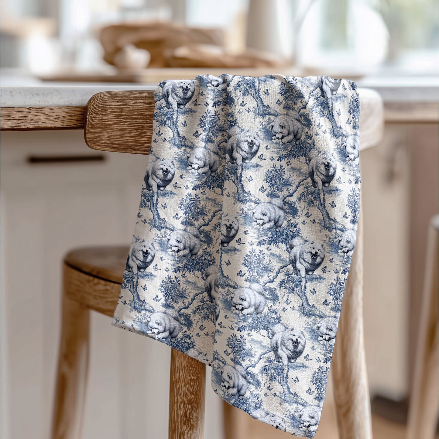 Samoyed Cotton Tea Towels - Toile Pattern