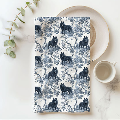 Schipperke Cotton Tea Towels - Toile Pattern