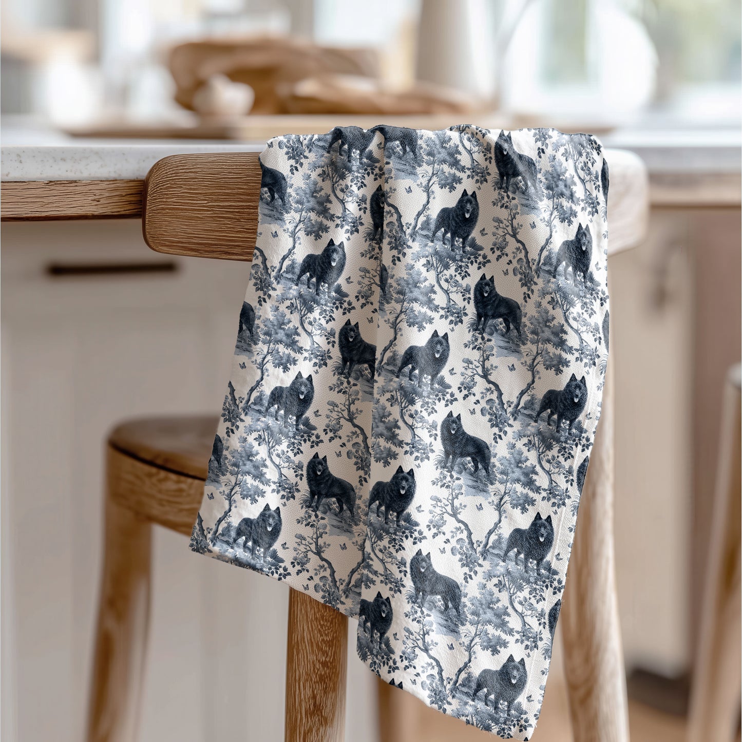 Schipperke Cotton Tea Towels - Toile Pattern