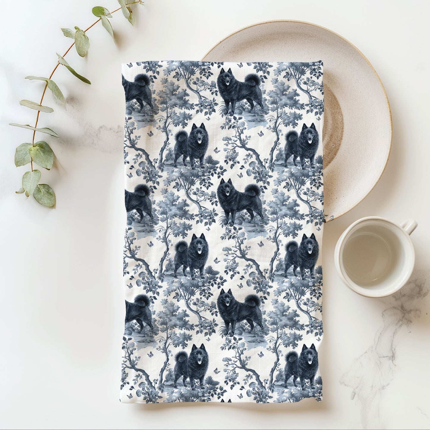 Schipperke Cotton Tea Towels - Toile Pattern