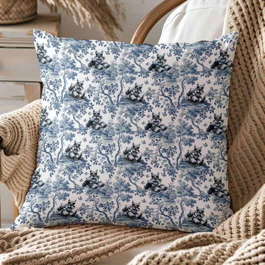 Schnauzer Pillow Cover - Blue Toile Pattern