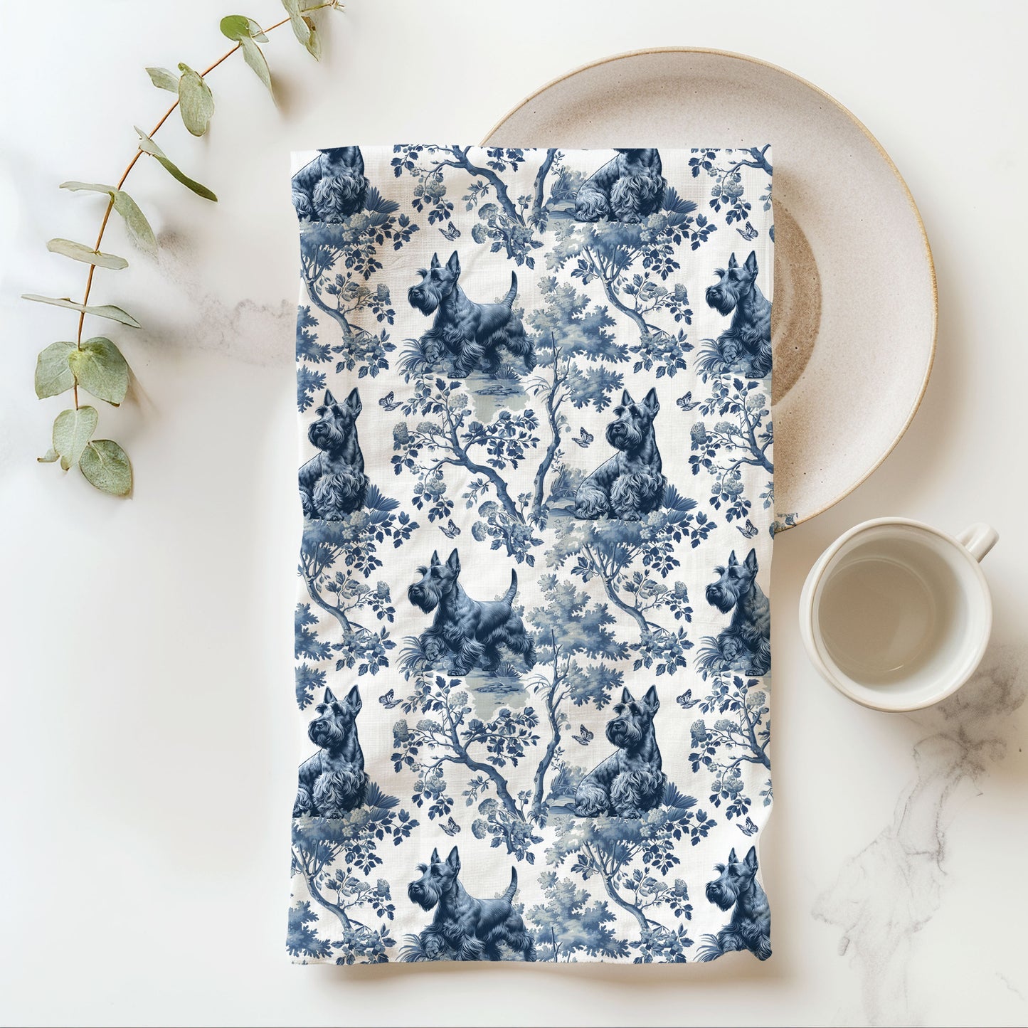 Scottish Terrier Cotton Tea Towels -Toile Pattern