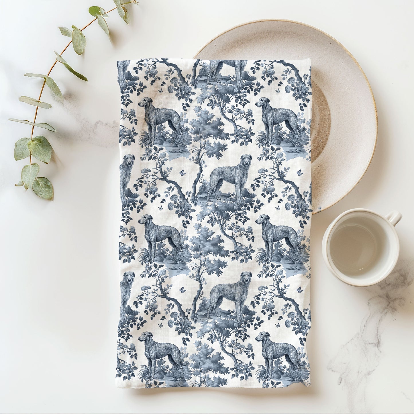 Scottish Deerhound Cotton Tea Towels - Toile Pattern