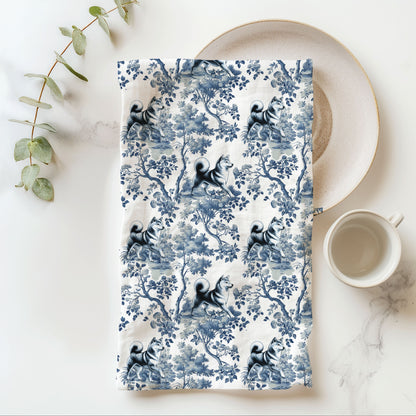 Shiba Inu Cotton Tea Towels - Toile Pattern