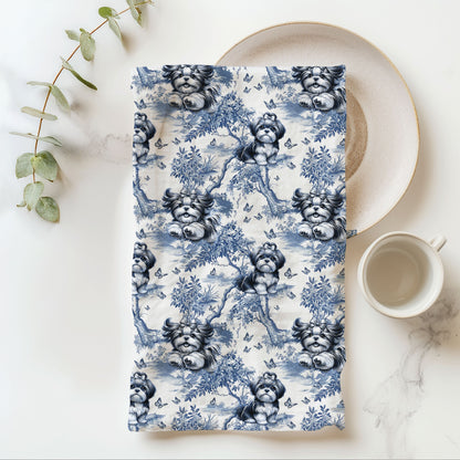Shih Tzu Cotton Tea Towels - Toile Pattern