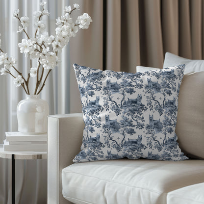 Silky Terrier Pillow Cover - Blue Toile Pattern