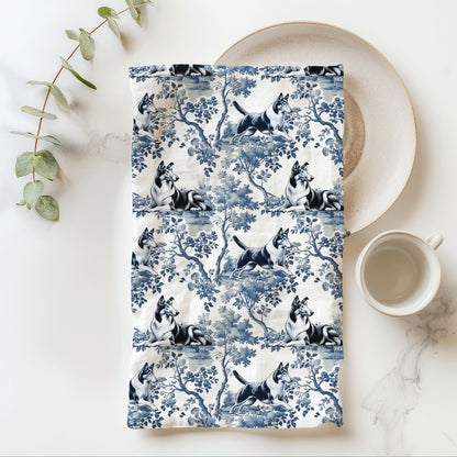 Smooth Collie Cotton Tea Towels - Toile Pattern