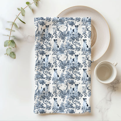 Smooth Fox Terrier blue toile cotton tea towel