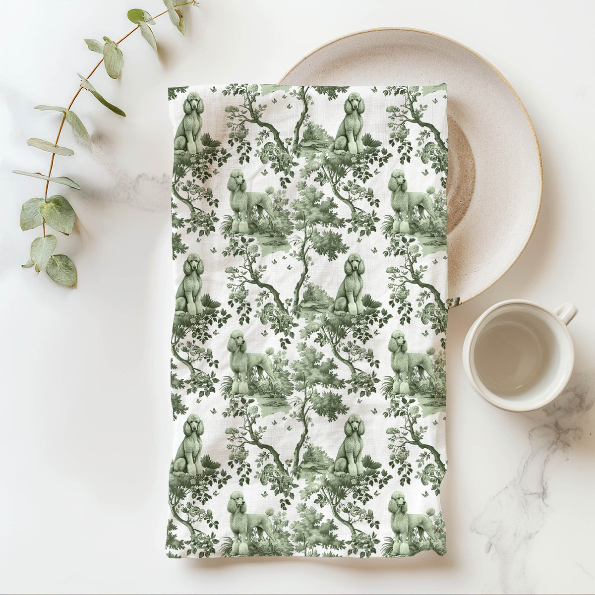 Standard Poodle Garden Toile tea towel