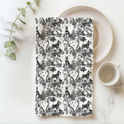 Standard Schnauzer Cotton Tea Towels - Black Toile Pattern