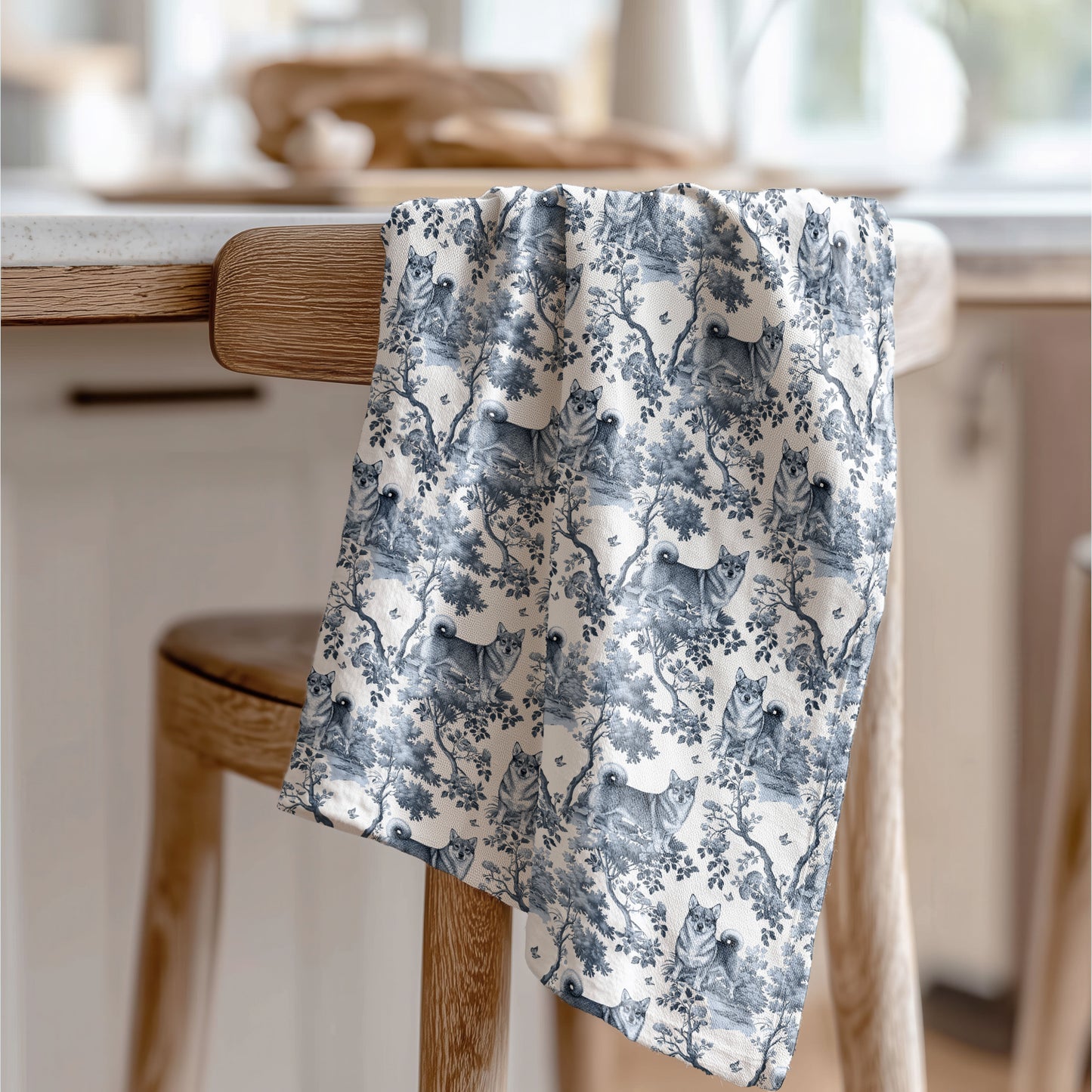Swedish Vallhund Cotton Tea Towels -Toile Pattern
