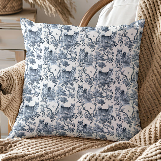 Swedish Vallhund Pillow Cover - Blue Toile Pattern
