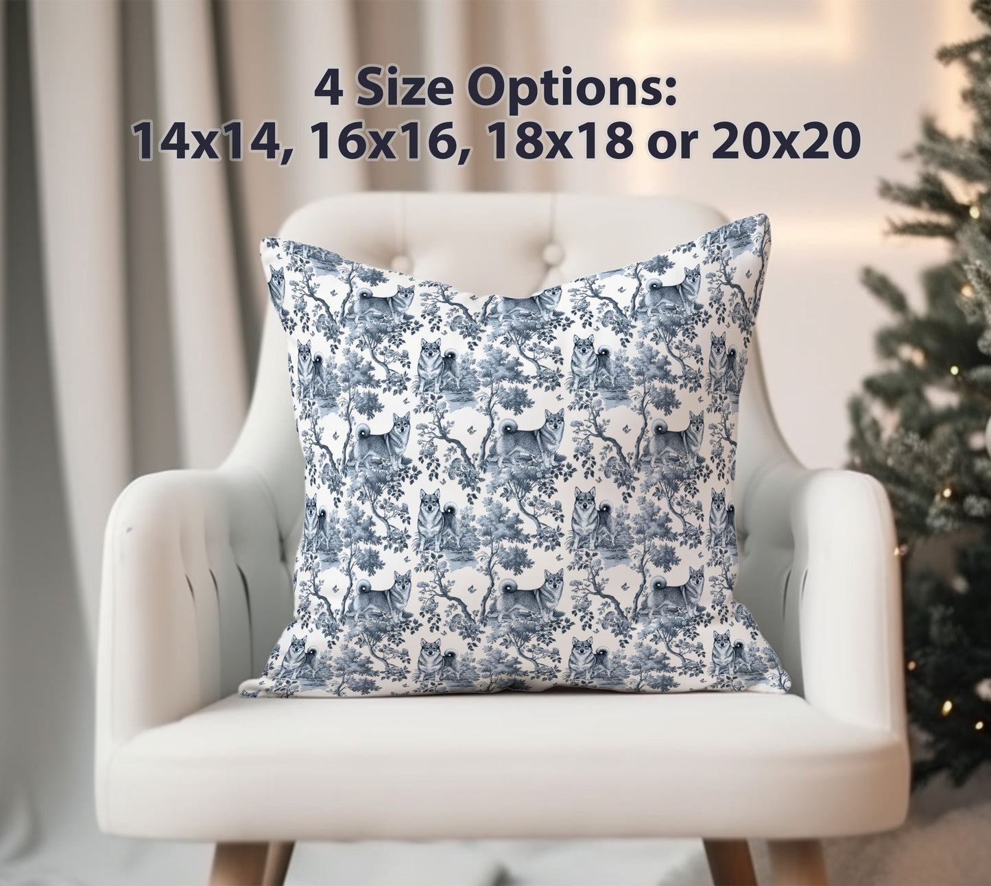 Swedish Vallhund Pillow Cover - Blue Toile Pattern