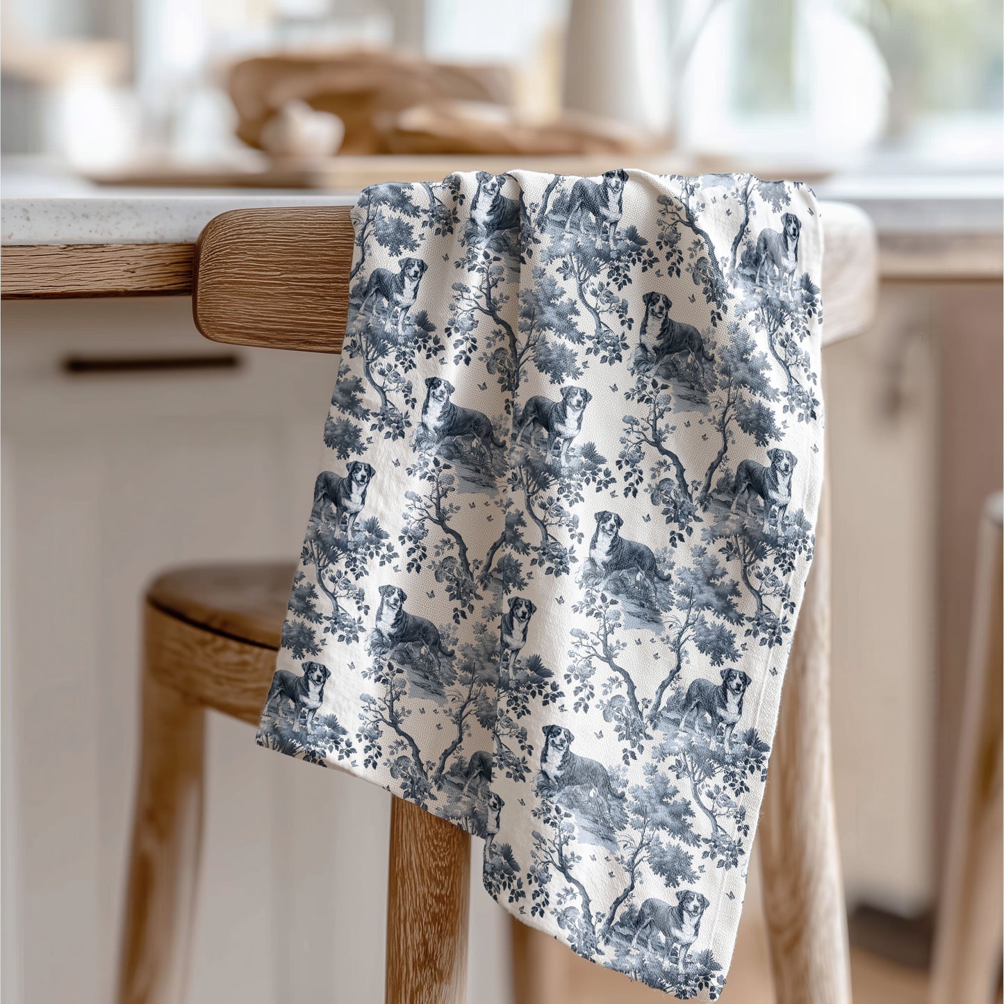 Swiss Mountain Dog Cotton Tea Towels - Toile Pattern